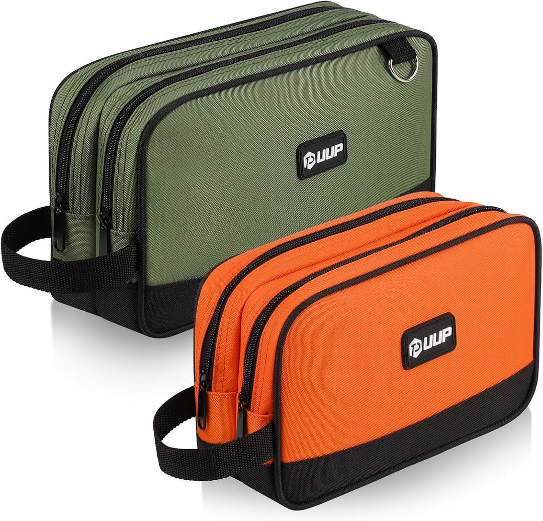 Small Tool Bag 2 Pack, Zipper Tool Pouch Two Compartments, 10 12 inch Utility ToolBag with Carrying Handle, Toolbox Storage Organizer for Electrician Mechanic, Gift for Men Dad, Orange/Green