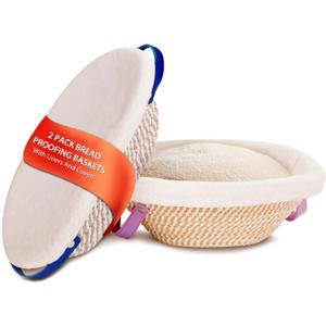 Banneton Bread Proofing Baskets 2 Pack - Round & Oval Handwoven Cotton Rope Sourdough Proofing Baskets, with Removable Liners & Covers, Artisan Homemade Bread Baking Supplies