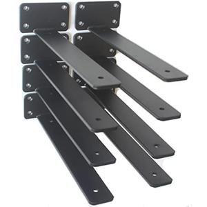 8 Pack - 10 inch Black Hidden L Shelf Bracket (1/5 Inch Thicked) Iron Floating Shelf Brackets Rustic Industrial Metal Brackets for Shelf Support