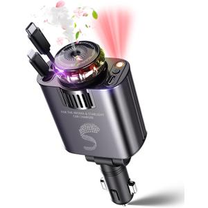 Retractable Car Charger USB C Fast Charging 120W, Car Accessories Cigarette Lighter Adapter with Aromatherapy Starlight, Car Charger iPhone16 15 14 13 12 11 Essentials Gifts for Traveler, Men, Women