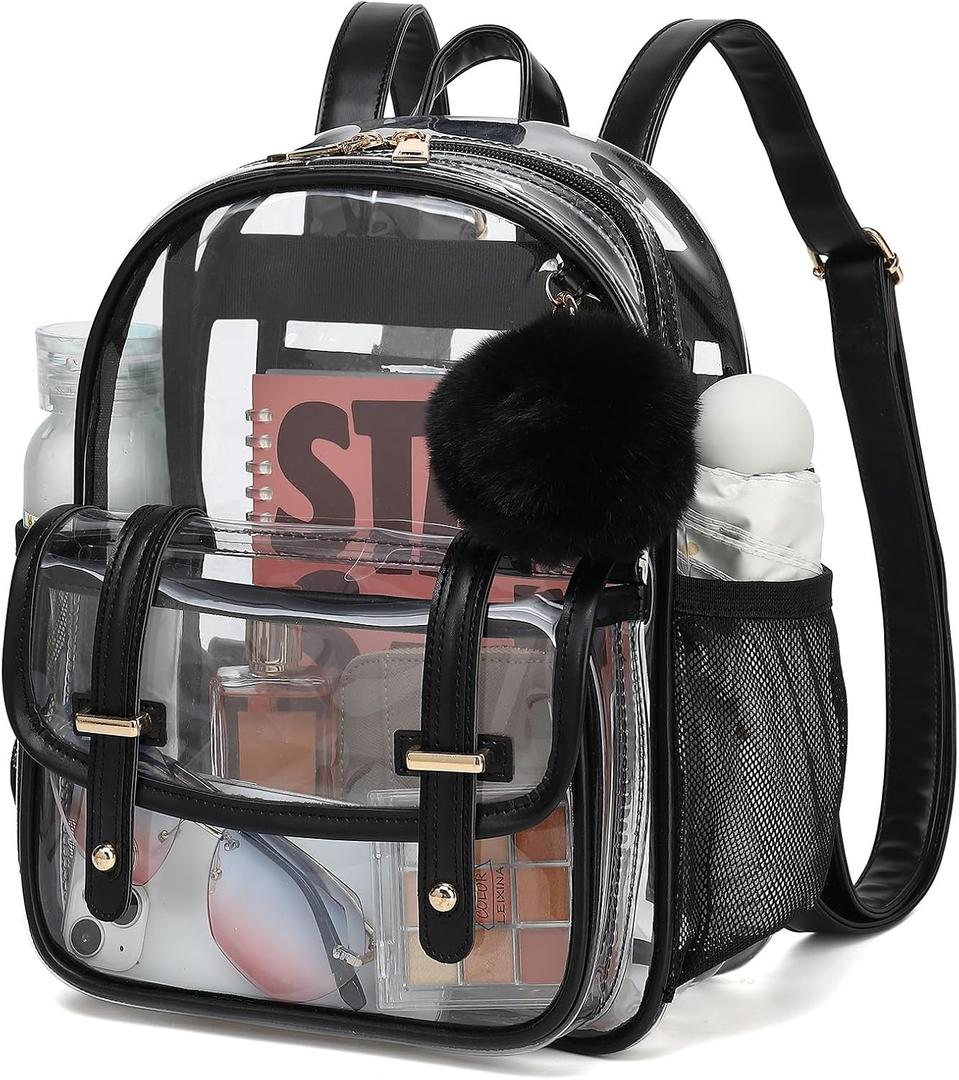 Clear Backpack for Stadium Events, Small Transparent Backpack Mini See Through Bookbag for Women Girls for Concert