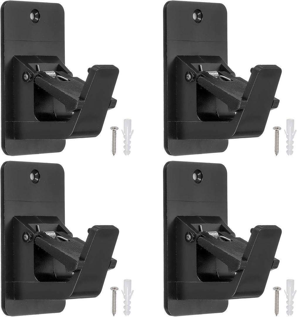 Uxcell Curtain Rod Holders, Adhesive Nail Free Curtain Rod Brackets, Universal No Drilling Hangers for Bathroom Bedroom Kitchen Livingroom Home Hotel (4 Pcs, Black)