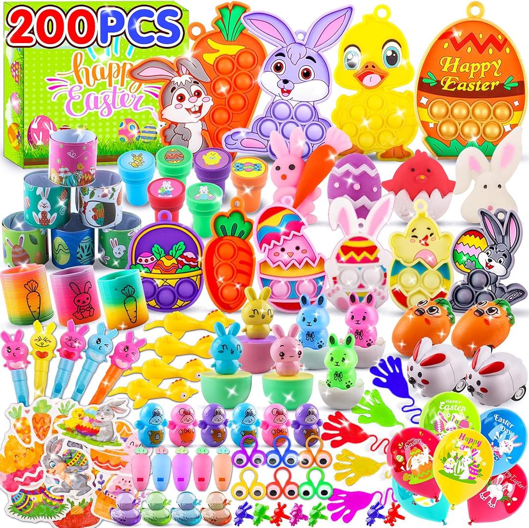 200PCS Easter Egg Fillers, Easter Basket Stuffers for Kids - Assorted Easter Toys for Egg Stuffers, Egg Hunt Prizes