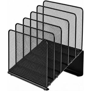 File Organizer for Desk, File Folder Organizer with 5-Section Vertical Rack, Suitable for Home Office Document Organization and Storage(Black)