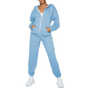 Fixmatti Women Sweatsuit 2 Piece Tracksuit Full Zipper Hoodie Sweatshirt Sweatpants Matching Sweat Sets with Pocket Light Blue M