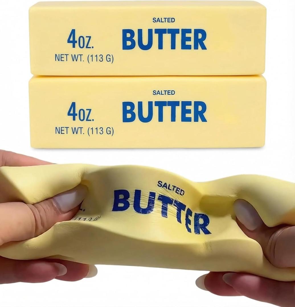 Butter Squishy Toy, Slow Rising Stress Relief Fidget, Soft PU Butter Stick Squeeze Toy, Realistic Food Squishy for Desk, Sensory Play, Relaxing Breaks, Party Favor, Gift Idea (2 PC)