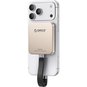 ORICO 512GB Magnetic External SSD, Aluminum Alloy, Up to 2000MB/s, 4K 120Hz ProRes HDR Record and Store, External Solid State Drive, Compatible with iPhone 17 Pro Max, Tablet, Computer - K20MINI Gold
