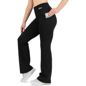 Nirlon Bootcut Yoga Pants with Pockets - Flare Leggings for Women Tummy Control with Stretch Cotton Cotton Leggings for Women (8, Black)