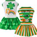2-Pack Dog Dresses St. Patrick's Day Dog Dress with Lucky Shamrock Pattern Green Plaid Dog Skirt Stripe Puppy St. Patrick's Day Dress Clothes Outfit for Small Medium Dogs S