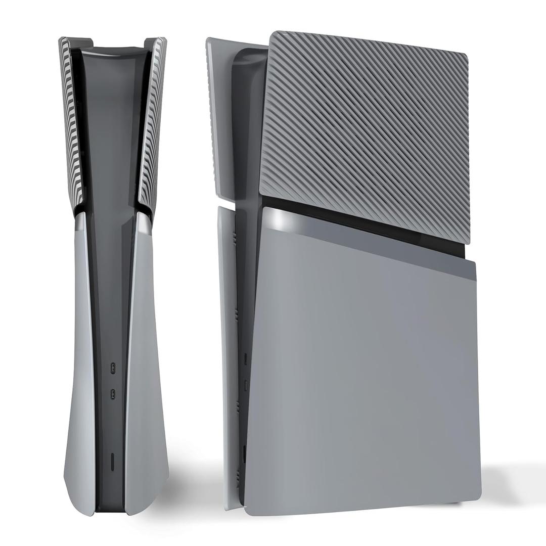 eXtremeRate eXcover Console Replacement Top Bottom Cover Compatible with ps5 Slim Digital Edition, Side Panel Faceplate Back Plate with Cooling Vent Compatible with ps5 Slim Digital - New Hope Gray