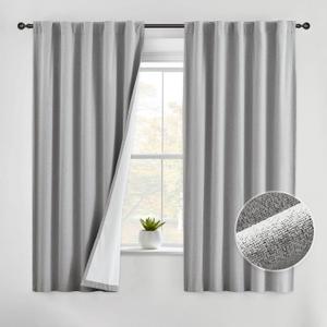 Beauoop Linen 100% Blackout Curtains 63 Inches Long 2 Panels for Bedroom Living Room Grey with White Back Farmhouse Room Darkening Thermal Insulated Back Tab Rod Pocket Window Treatment Drapes, 40X63