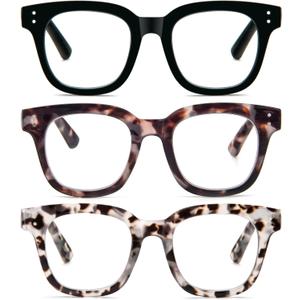 3 Pack Oversized Reading Glasses for Women Men with round Frame Fashion Blue Light Blocking Computer Readers (2) 3 Pack Oversized Reading Glasses for Women Men with round Frame Fashion Blue Light Blocking Computer Readers (2)