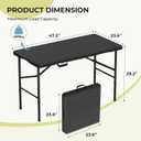 4Ft Folding Table Portable Folding Tables Heavy Duty 400 lbs Capacity, Wood Grain Tabletop for Working Meeting Parties, Picnic, Camping, Weddings, Garden Dining-Black (4FT)
