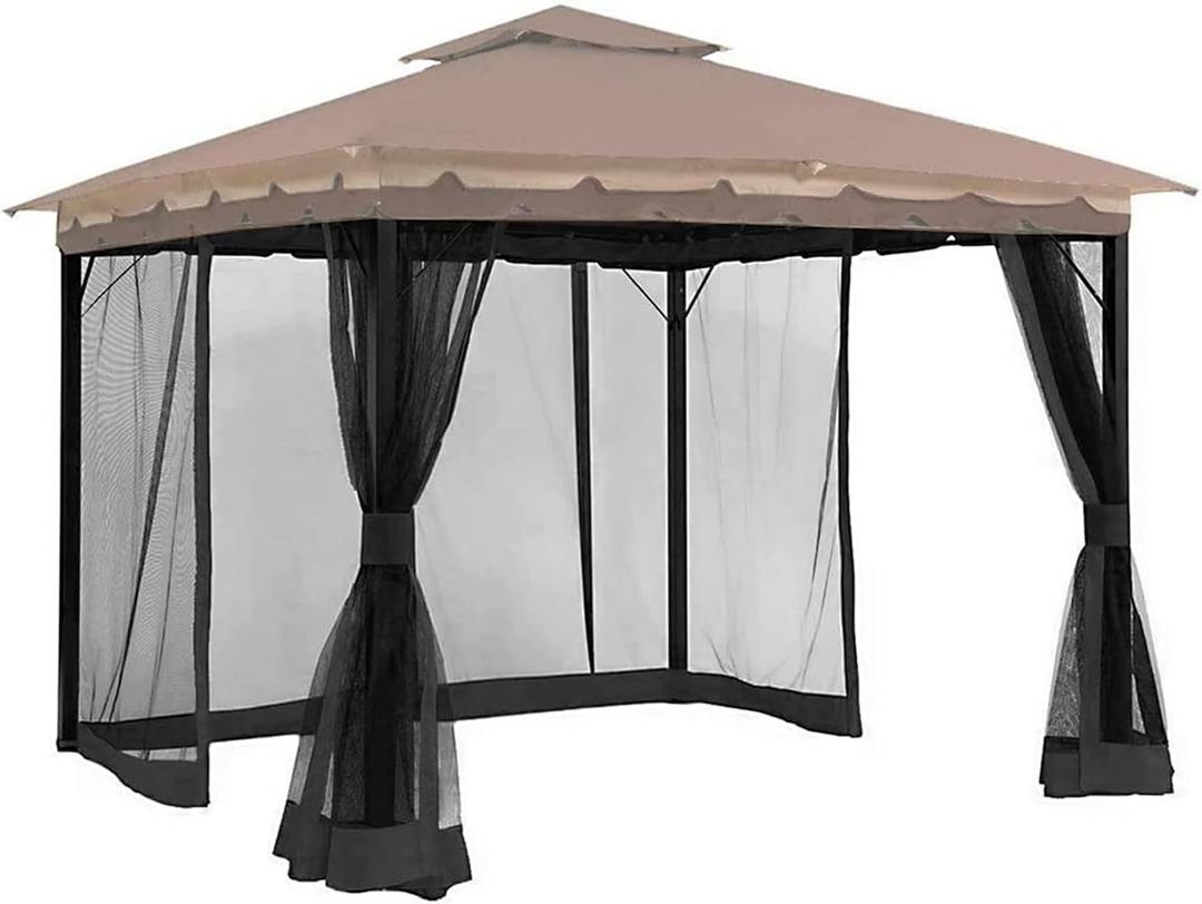 Hisecome 10' x 12' Gazebo Universal Replacement Mosquito Netting,Black Outdoor Canopy Net Screen 4-Panel Sidewall Curtain, with Zippers,Mosquito Netting（Only）