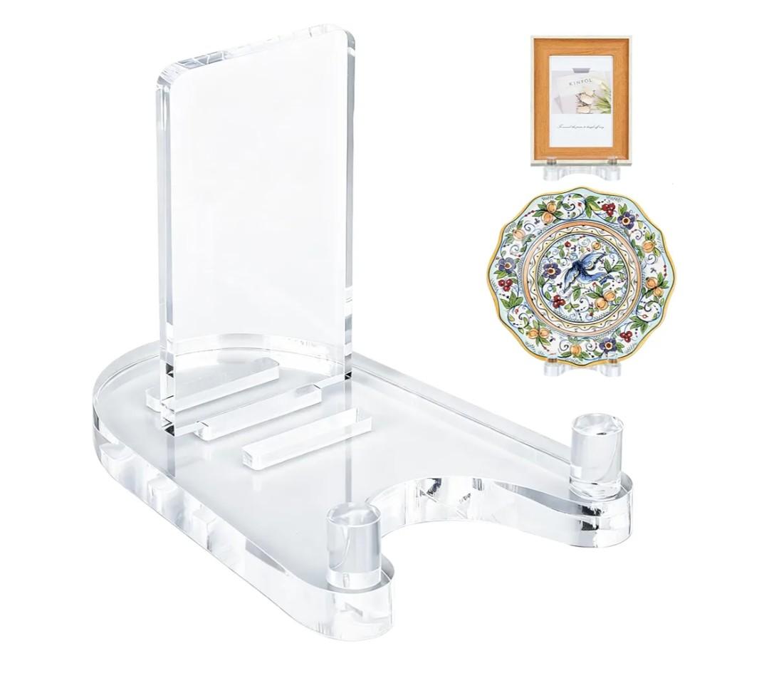 Acrylic Easel Display，Plate Stand for Display，Adjustable Clear Display Holder for 7" to 12" Platter, Book, Card, Frame, Picture, Artwork, Plaque ( Large-1pc 7"-12")