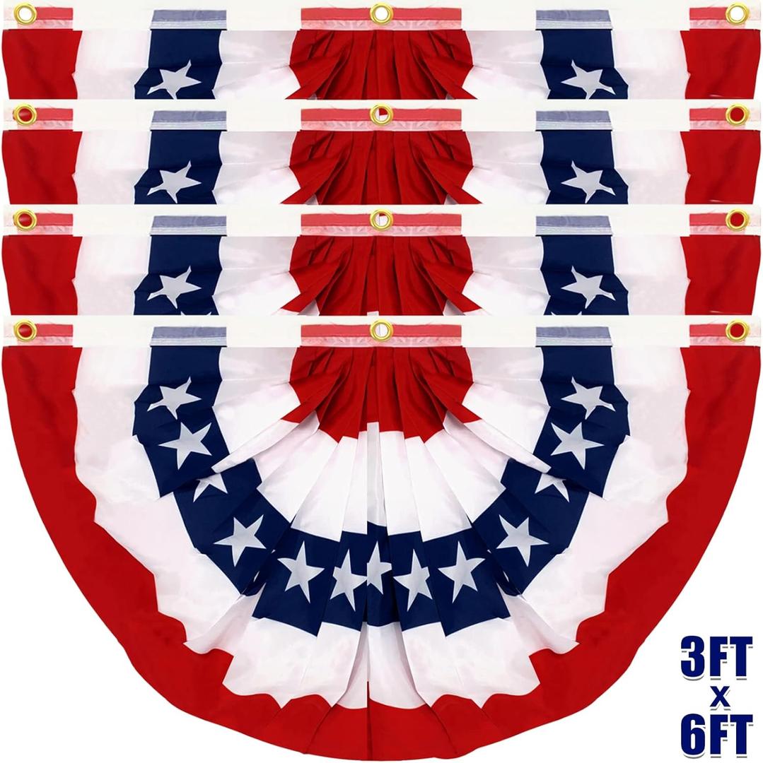 4 Pack 250th Anniversary Extra Large 3x6 Feet American Bunting Flag, Memorial Day Decoration Pleated Fan Red White Blue USA 250th Birthday Banner Patriotic Decor 4th of July Fourth July Outdoor