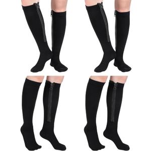 Tarpop 4 Pairs Inside Zipper Compression Socks 20-30 Mmhg Women Men Stockings with Zipper Closed Toe Zip up Compression Socks for Women Men (Small, Black)