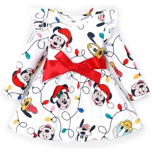 Disney Princess Frozen Elsa Minnie Mickey Stitch Ruffle Sleeve Dress A Line Long Sleeve Kids Clothes Baby to Toddler (XS)