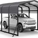Jocoevol 12x20FT Metal Carport, Heavy Duty Car Garage w/Reinforced Support Rods and Windproof Ground Anchors, All-Weather Multi-Use Outdoor Shelter for Car, Boats and Truck