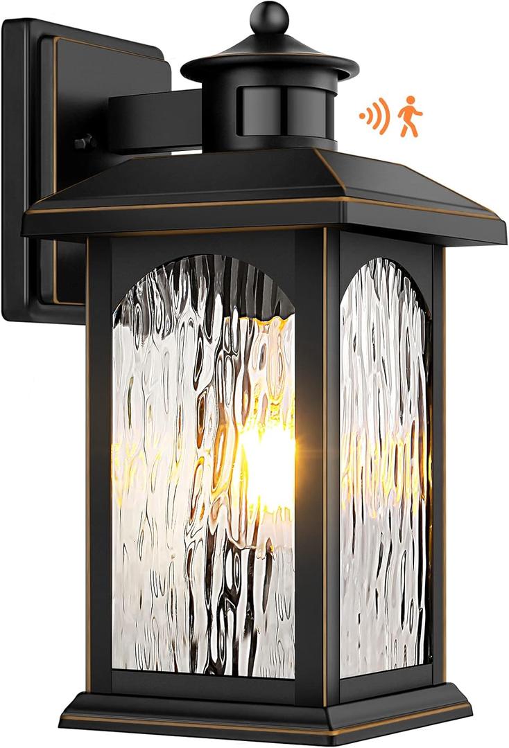 Motion Sensor Outdoor Lights - Retro Dusk to Dawn Outdoor Lighting, Advanced LED Motion Sensor Porch Light Fixtures, Black Waterproof Exterior Lantern Wall Mount for Front Garage, Entryway Anti-Rust (Black-1-PACK)