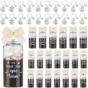 Skylety Valentine Day Employee Appreciation Gifts Bulk 20 13.5 oz Skinny Plastic Cup with Lid Straw 20 Inspirational Keychain Birthday Gift for Men Women Coworker(20 Set,Classics Make A Great Team)