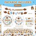 My First Rodeo Decorations Boy 63 PCS Cowboy Birthday Party Decoration Set Blue Brown Party Decor Supplies with Banners Paper Dinner Dessert Plates Napkins Tablecloth Tableware