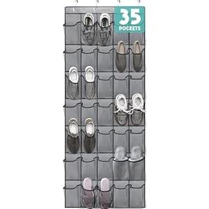 Over the Door Shoe Organizers 35 Mesh Pockets Hanging Shoe Organizer Shoe Rack for Closet Entryway Bedroom Bathroom Pantry Shoe Holder for Sneakers, High Heeled Shoes, Flip Flops (Gray 67.7” × 26.4”)