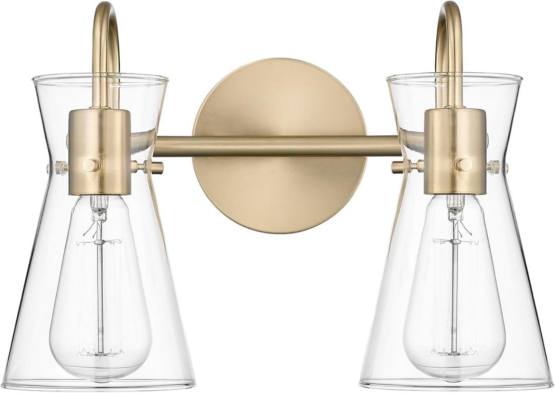 ML Lighting | Camellia Collection | 21002-MG | 2 Light Vanity in Modern Gold Finish with Clear Glass Shade | Versatile Design That adds High-End Texture and Elegance to Your Bathroom