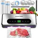 Vacuum Sealer Machine with UV-C Light, Includes Mason Jar Sealer Kit and 2 Bag Rolls, Digital Display & Built-in Cutter, Fully Automatic Dry & Moist Modes, Compact for Food Storage and Sous Vide (Silver)