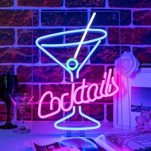 LUCUNSTAR Cocktails Neon Sign Drinks LED Signs Cocktail Glass Shaped Neon Lights LED Drinking Signs Martini Light Up Sign for Wall Decor Man Cave Blue Wine Glass Light for Bar Shop Night Club