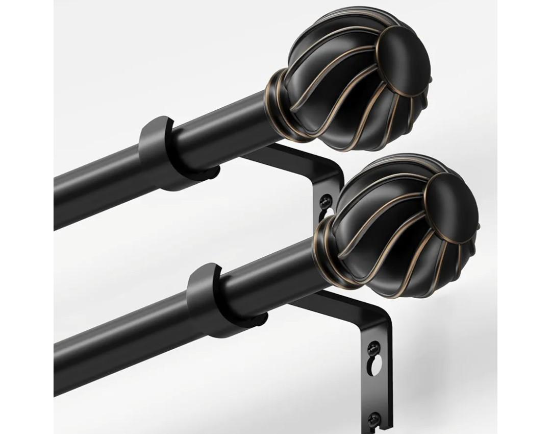 Oneach 2 Pack Black Curtain Rods for Windows 72 to 144 Inch, 7/8" Adjustable Heavy Duty Decorative Drapery Rods with Round Netted Texture Finials (36 to 150 Inch)