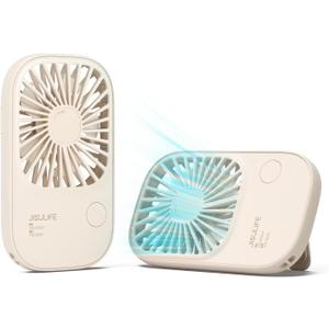JISULIFE Handheld Mini Lash Fan with Bracket, Small Portable USB Rechargeable Personal Makeup/Eyelash Fan with 3 Speeds for Women Mom Girls Office Outdoor Travel Beige