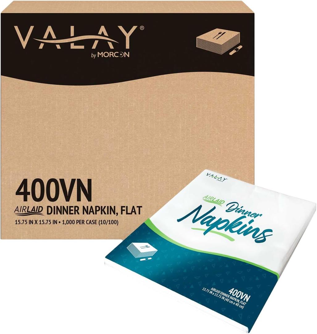 Morcon Valay 400VN Paper Napkins with Linen-Feel for Events & Restaurants, Upscale Dining Parties or Weddings, Durable and Absorbent White Paper Dinner Napkins Disposable, 1000 Count