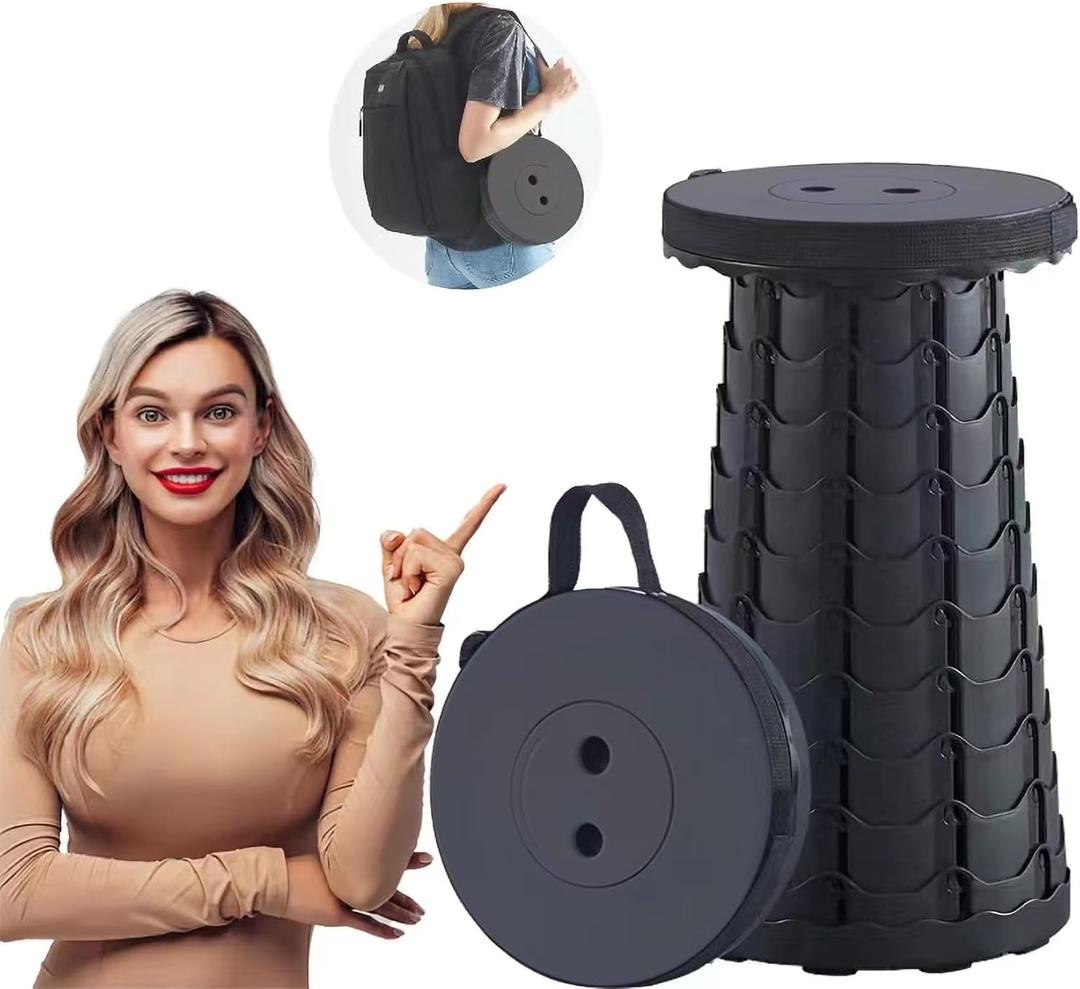 Upgraded Portable Folding Stool, Camping Retractable Seat for Adults Outdoor, Travel, Barbecue, Fishing, Waiting in Line Lightweight Chair 2023 Second Generation (Black)