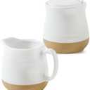 Ceramic Sugar and Creamer Container Set of 3,10 Ounce Cream Pitcher,11 Ounce Sugar Bowl with Lid and Spoon,Farmhouse Coffee Bar Accessories Set for Serving,Microwave & Dishwasher Safe,White
