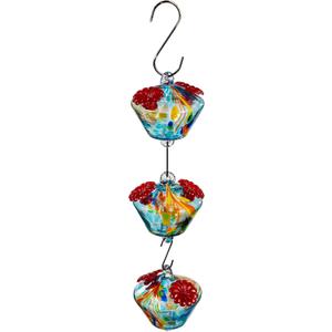 Evergreen Garden Set of 3 Art Glass Hanging Chained Hummingbird Bird Feeder - Fade and Weather Resistant Indoor/Outdoor Decoration for Homes, Yards and Gardens (Blue & Yellow), Pack Of 4