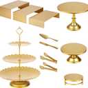 11 Pcs Gold Dessert Table Display Set, Metal Cake Stands and Tiered Serving Tray with Cake Servers and Tongs for Wedding Anniversary and Party Decor