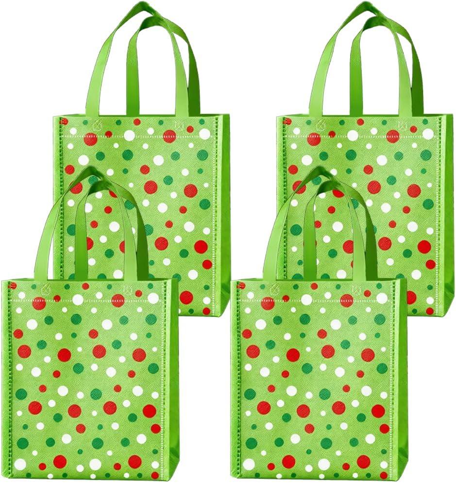 20Pcs Christmas Gift Bags with Handles Treat Bags Reusable Green Non-woven Gift Bag for Christmas Party Favors Supplies Holiday Celebrations