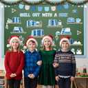 160Pcs Winter Bulletin Board Decorations Set, Bookshelf Penguin Paper Cutouts Chill Out with a Book Bulletin Board Border Trim Reading Theme Winter Classroom Chalkboard Supplies Wall Door Decor