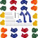 KINSPORY 20pc Rock Wall Climbing Holds Kids & Prise Escalade Enfant, Colourful Pig Nose Shape Climbing Set with Two Blue Handles for Indoor Outdoor Playground PlaySet Building