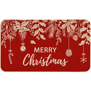 Merry Christmas Door Mat Red Xmas Doormat Outdoor/Indoor Entrance Non-Slip Welcome Mat Winter Home Decor 17x29 Inch