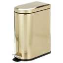 mDesign Small 2.6 Gallon/10 Liter Stainless Steel Metal Step Trash Can Garbage Bin for Bathroom, Bedroom, Office, D-Shape Trashcan with Foot Pedal/Lid, Removable Liner Bucket with Handles, Soft Brass