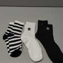 Verdusa Women's 5 Pairs Striped Crew Socks Casual Athletic Socks (39, Black and White)
