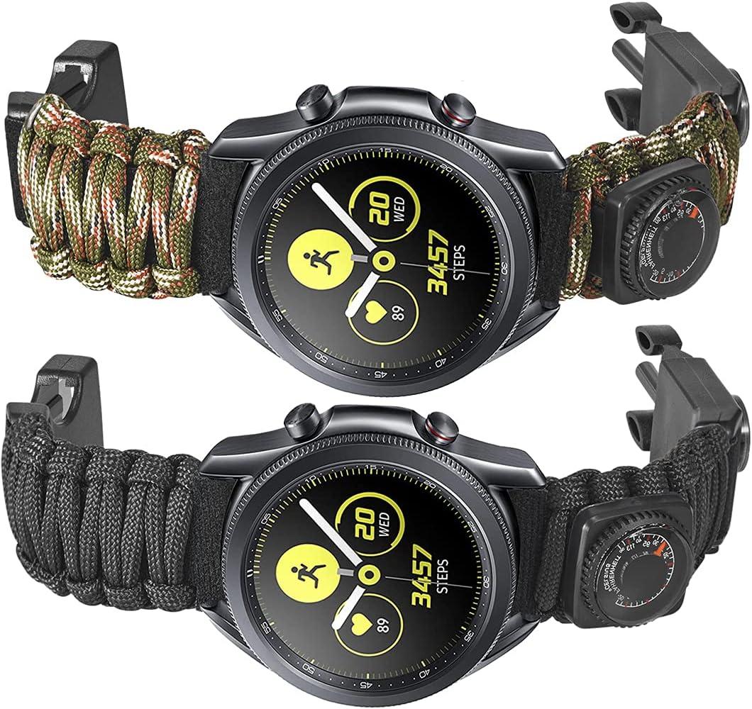 Onewly Compatible with Samsung Galaxy Watch 3 Band 45mm,Multi-Functional Outdoor Survival Umbrella Rope 22mm Watch Strap for Gear S3 Frontier/Classic/Galaxy Watch 46mm(2019) (22mm(Galaxy Watch 3 45mm/Gear s3/46mm), Black+Camo)