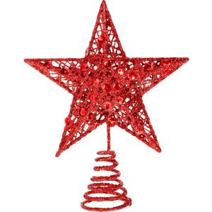 Blulu Christmas Star Tree Topper 6 Inch Glittered 3D Metal Star Treetop Topper Small Christmas Hollow Decoration for Xmas Holiday Party Decoration Indoor(Red)