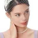 BABEYOND Bridal Wedding Veil Fascinator Mesh Lace Headband Tea Party Flower Fascinator Funeral Hats for Women (One Size, White)