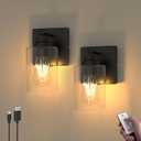 Battery Operated Wall Sconce with Remote Control, Dimmable Wall Lamp Set of Two No Wired, Rechargeable Cordless Wall Light Fixtures for Bedroom Living Room Bathroom Hallway Farmhouse, Black