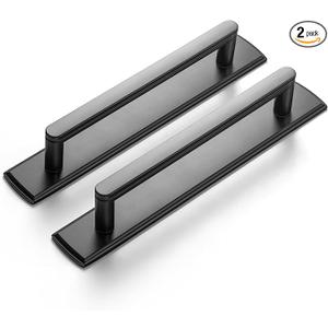 GooKi 2 Pack 5 Inch Matte Black Cabinet Pull Handle with Backplate – Decorative Grooved Texture & NonSlip Grip for Farmhouse/Industrial Kitchen Cabinetry