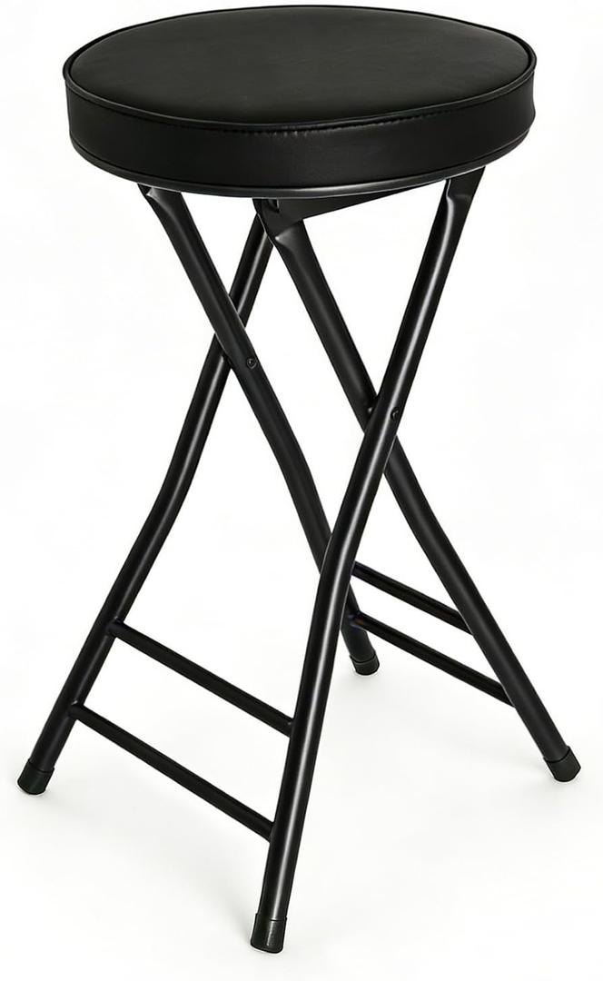 Gluck Plants Folding Stool,24 Inch Foldable Portable Collapsible Height Bar Stool Chair,Adult Tall Leather Padded Chair for Kitchen Living Room Garden Camping Fishing
