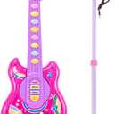 Coherny Microphone Guitar Musical Set for Kids Guitar Toy with Microphone Electric Guitar with Music Lights and Sounds Multiple Modes for Boys and Girls Gift Kits 19Inch (Pink)